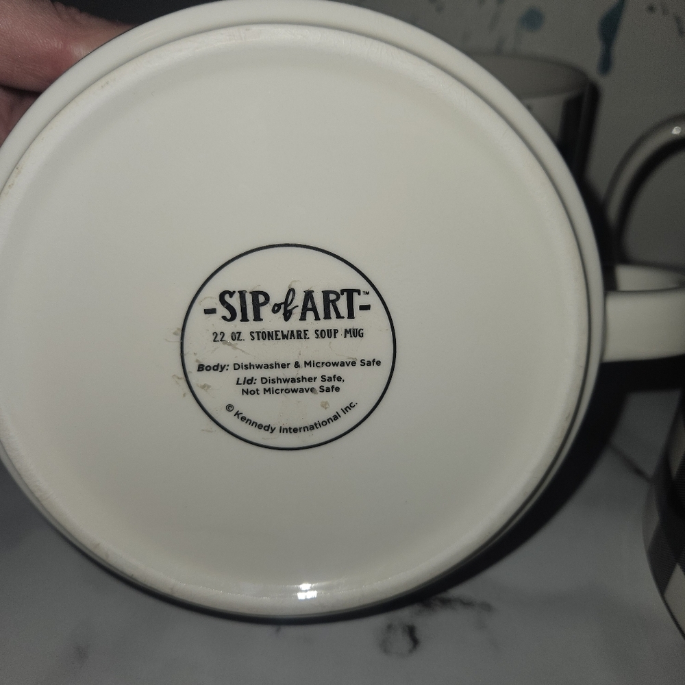Sip Of Art Black & White Buffalo Plaid (2) Coffee Mug & (2) Soup Mug Set NWOT - Picture 4 of 4